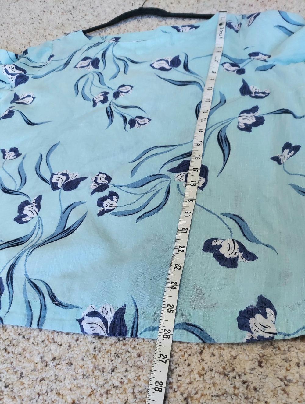 Charter Club Linen Blue Floral Blouse 3/4 Ruffle Bell Sleeve XL Coastal Grandma - Picture 6 of 7